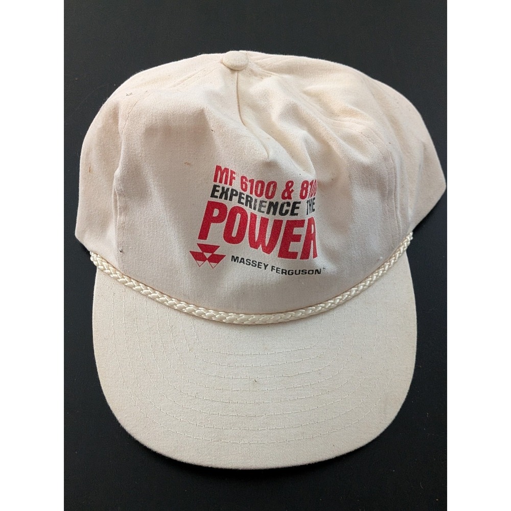 Vintage Massey Ferguson Hat Strapback Creme Ivory Vintage Trucker OSFM